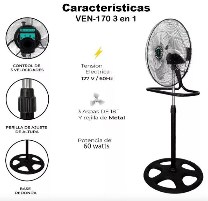 Ventilador De Pedestal NOVOLINE 18 Pulgadas 3 En 1