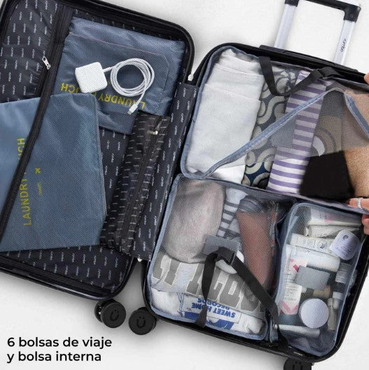 Juego De 4 Maletas Para Viaje Rigidas Con Ruedas 360 + Bolsas de Viaje Color Azul marino