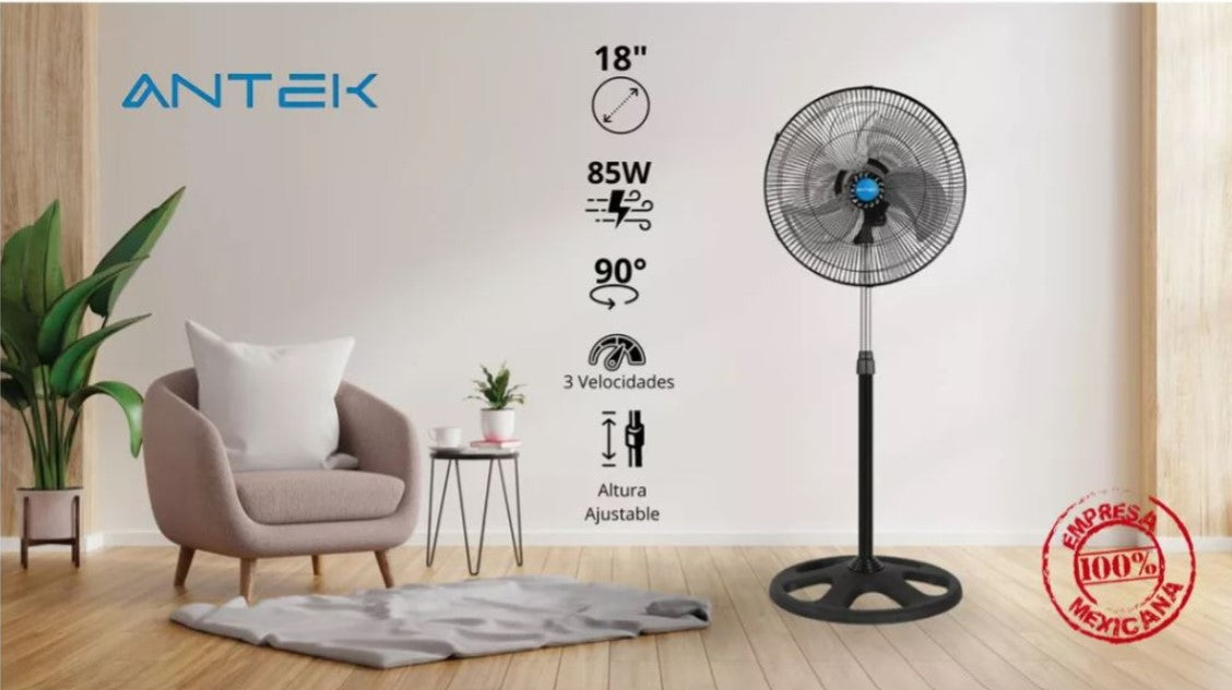 KIT Colchon Matrimonial Alta Densidad Hipoalergenico Antiacaros KingsHouse + Ventilador De Pedestal ANTEK 85W 18 Pulgadas 3 En 1