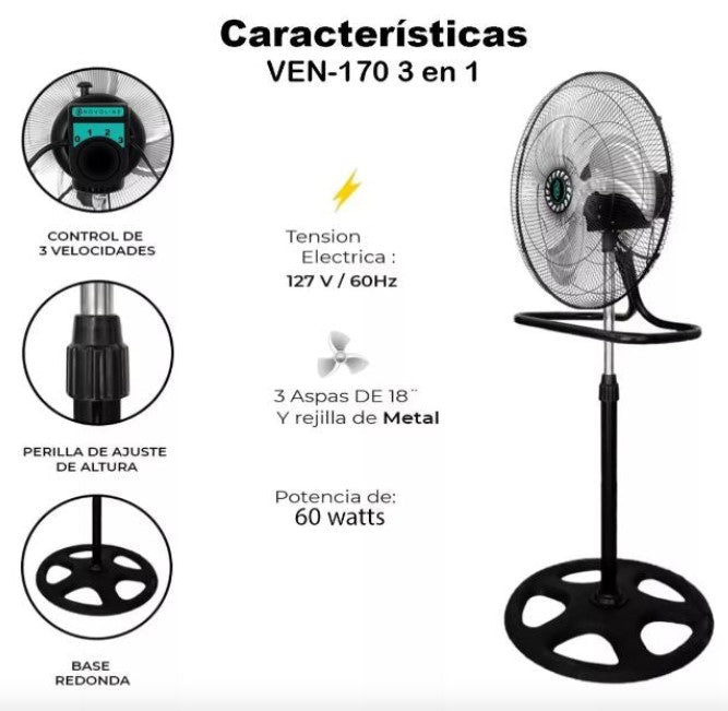 KIT Colchon Matrimonial Alta Densidad Hipoalergenico Antiacaros KingsHouse + Ventilador De Pedestal NOVOLINE 18 Pulgadas 3 En 1