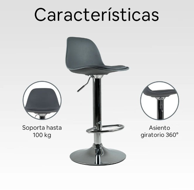 Silla Alta Giratoria Con Reposapiés Y Respaldo Medio Color Gris - Set de 4 Piezas