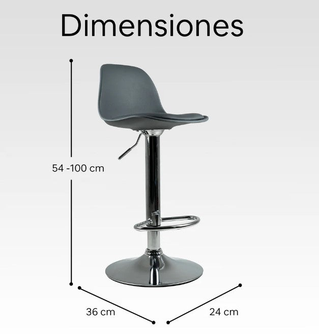 Silla Alta Giratoria Con Reposapiés Y Respaldo Medio Color Gris - Set de 4 Piezas