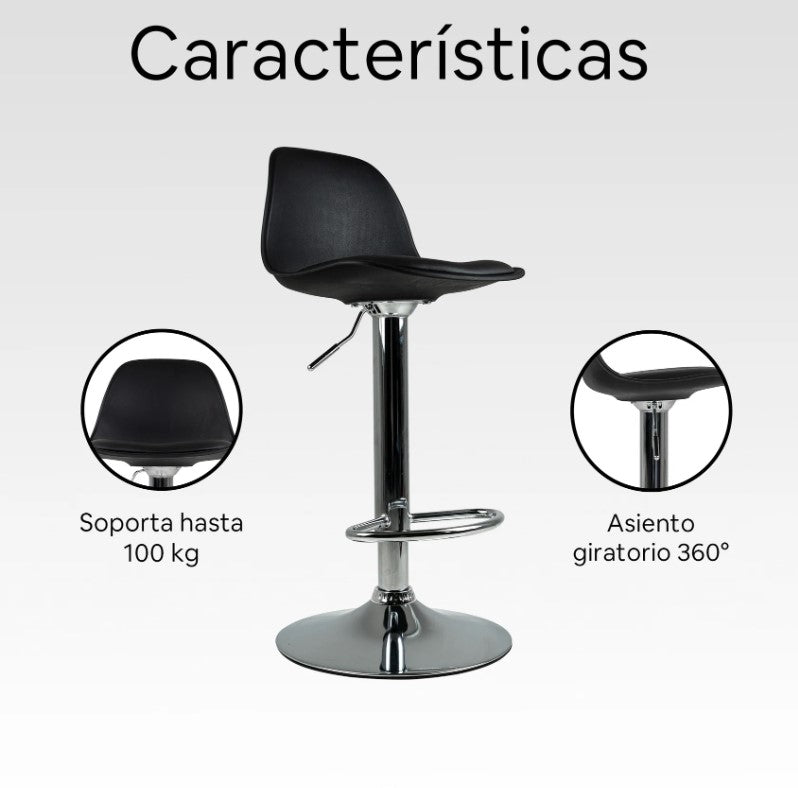 Silla Alta Giratoria Con Reposapiés Y Respaldo Medio Color Negro - Set de 4 Piezas