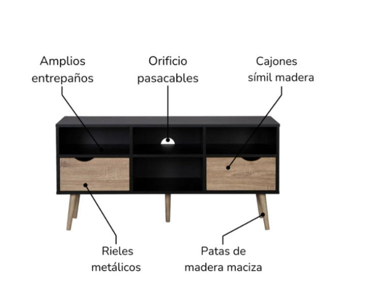 Mueble de TV Rack Nórdico Negro