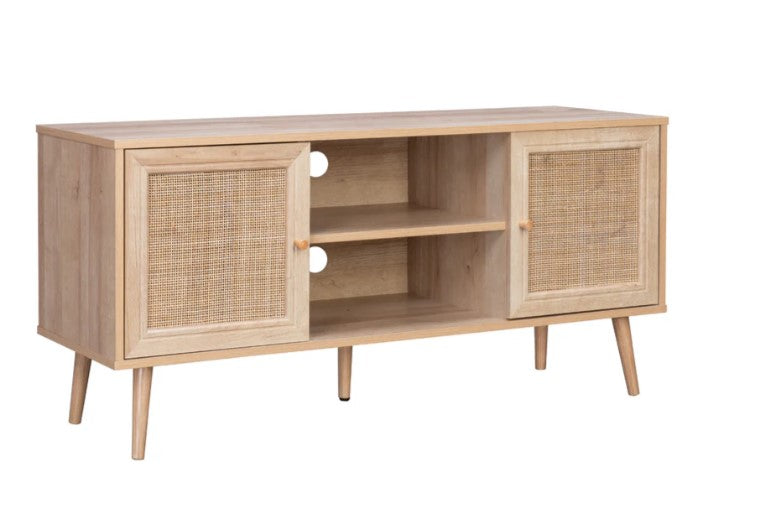 Mueble para TV con Estantes y Puertas de Ratán