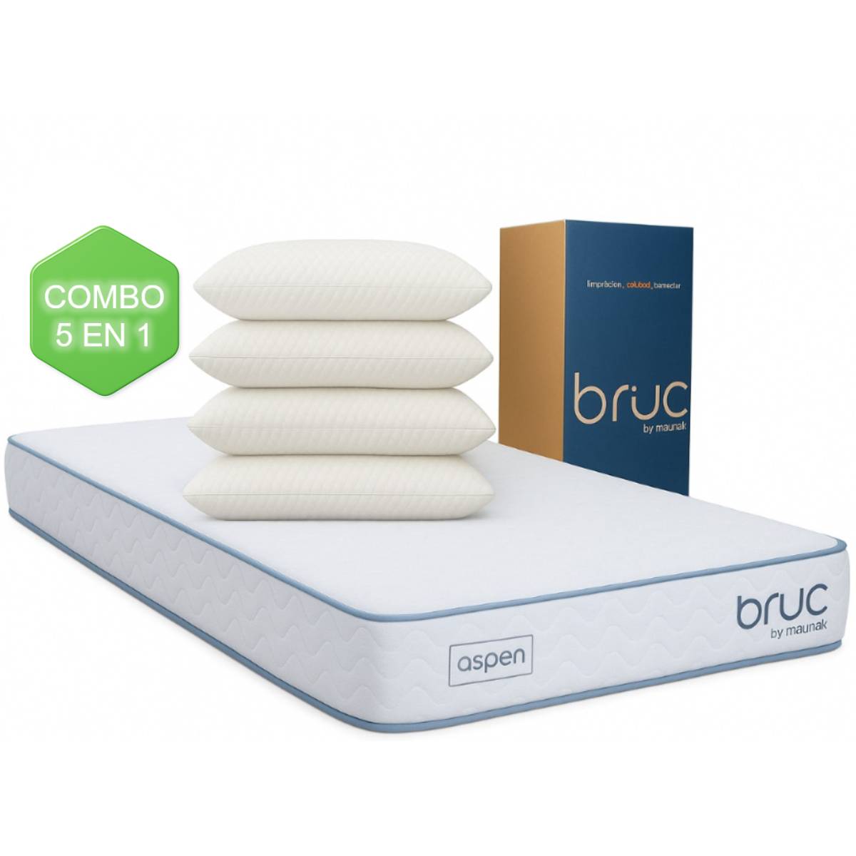 Combo Colchon Bruc Matrimonial Con Almohada Super Visco Regular 4 Piezas