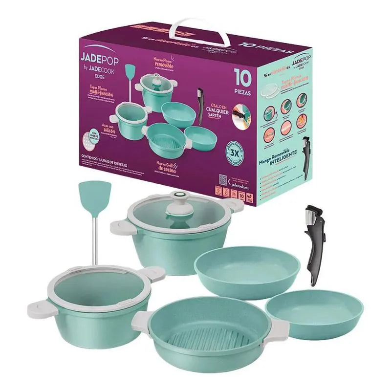 Batería de Cocina 10 Piezas con Diseño Apilable y Pomo Removible