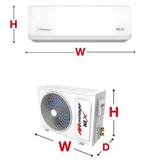 Aire Acondicionado Minisplit Mirage Nex 1 Tonelada, Solo Frío, 24 000 BTU, 220 V, R410a, 12 SEER series Color Blanco