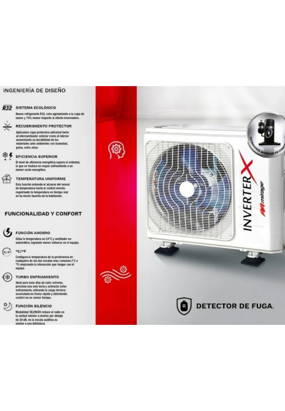 Aire Acondicionado Mirage Mini Split Inverter X 18.5 SEER Solo Frío, 1 Tonelada 220V, R32 - Solo Enfriamiento, Gas R32, 18.5 SEER