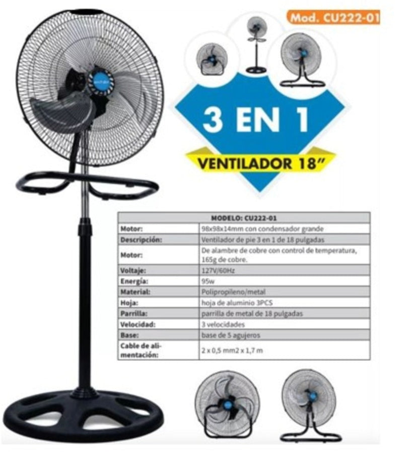 Pack de 2 Ventiladores De Pedestal ANTEK 95W18 Pulgadas 3 En 1