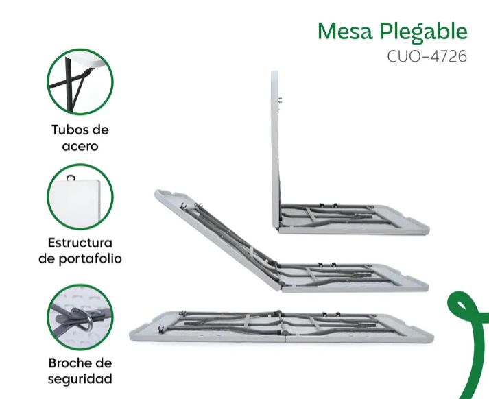 Mesa plegable tipo portafolio blanco 180x70x74 cm