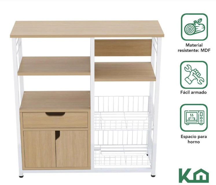 Mueble Multiusos Con Cajon Y Repisas Para Microondas Color Blanco