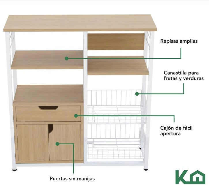 Mueble Multiusos Con Cajon Y Repisas Para Microondas Color Blanco