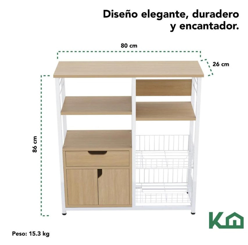 Mueble Multiusos Con Cajon Y Repisas Para Microondas Color Blanco