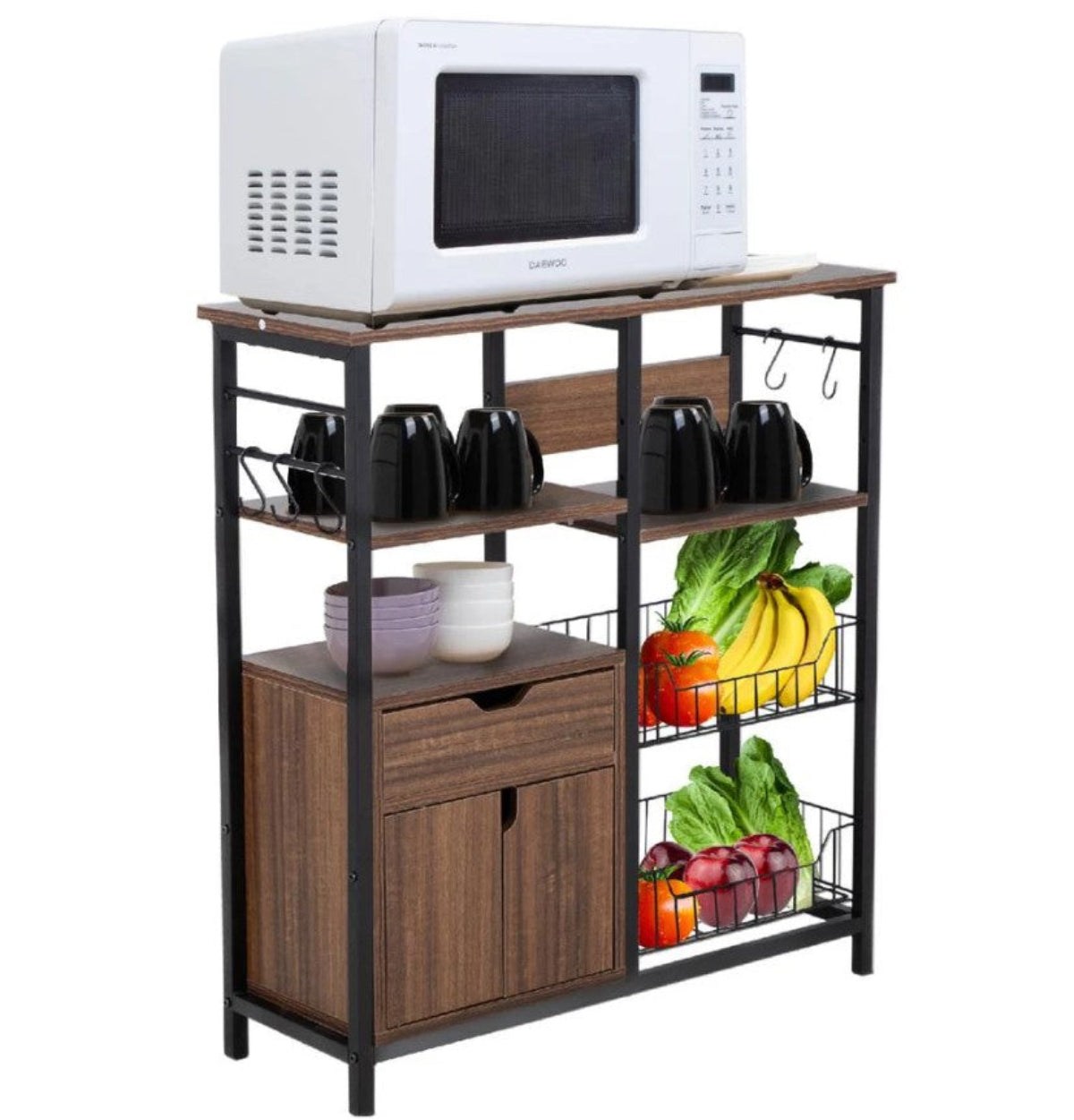 Combo Cocina: Microondas XWAVE Tipo Espejo MIRAGE + Mueble Multiusos Negro con Cajón y Repisas