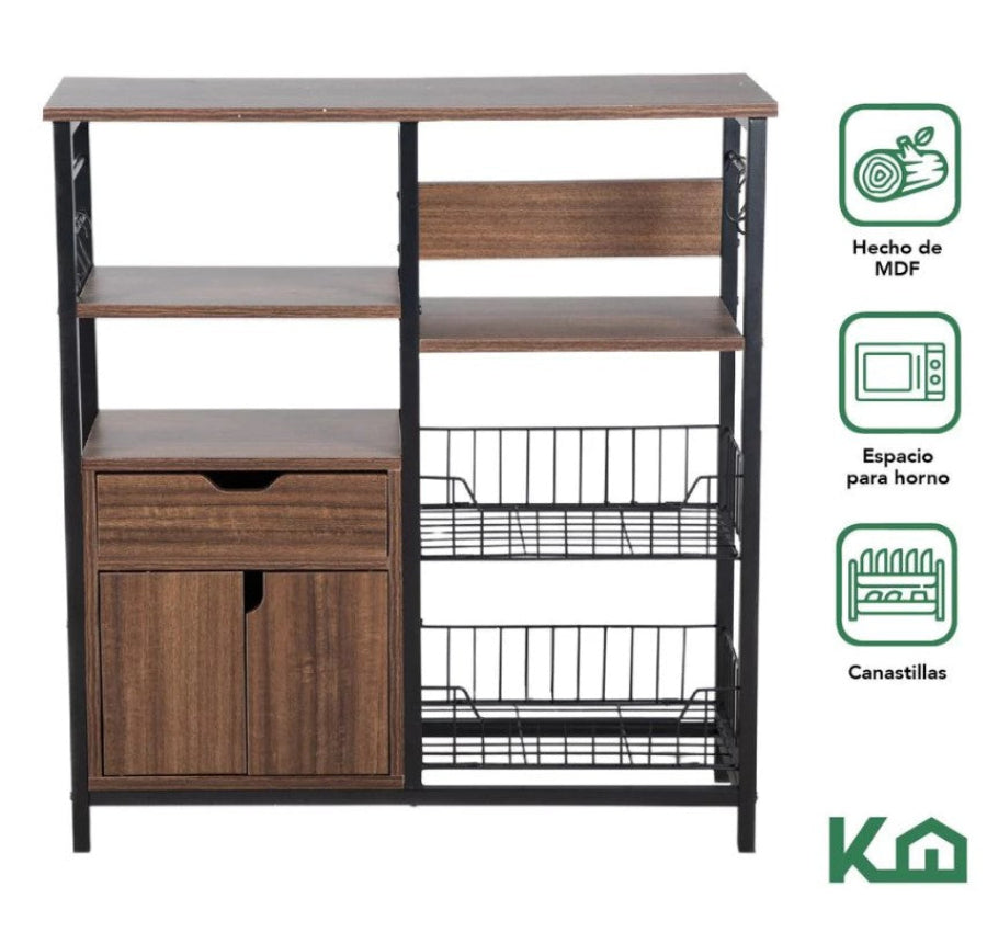 Mueble Multiusos Con Cajon Y Repisas Para Microondas Color Negro