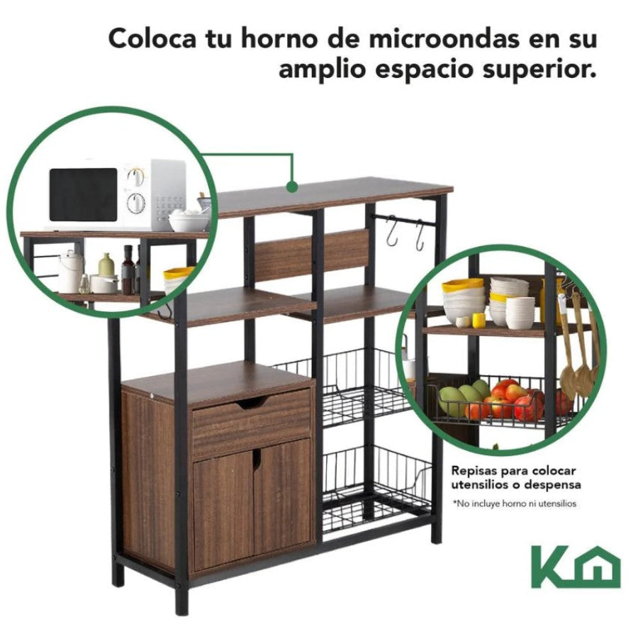 Mueble Multiusos Con Cajon Y Repisas Para Microondas Color Negro