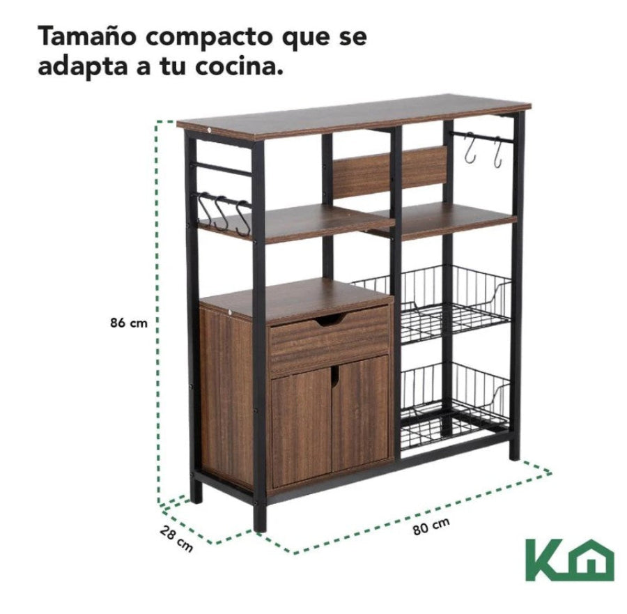 Mueble Multiusos Con Cajon Y Repisas Para Microondas Color Negro