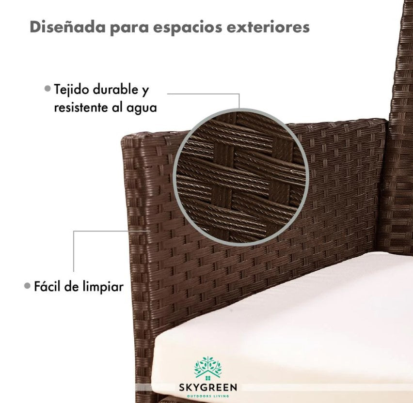 Sala Para Jardin de 4 Sillas y Mesa De Exterior Rattan Color Cafe