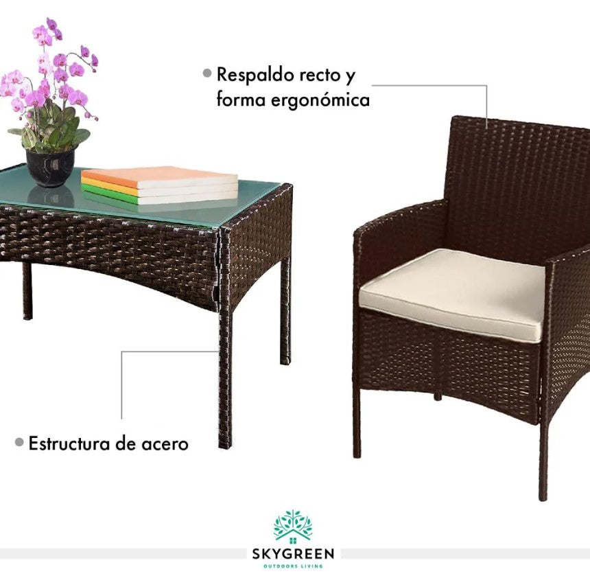 Sala Para Jardin de 4 Sillas y Mesa De Exterior Rattan Color Cafe