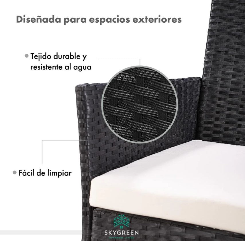 Sala Para Jardin de 4 Sillas y Mesa De Exterior Rattan Color Negro