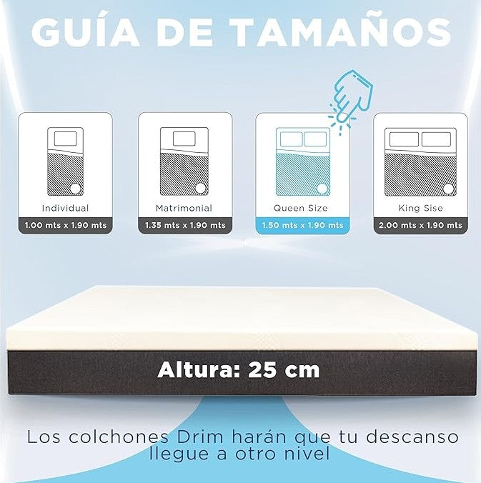 COMBO Colchón Queen Size Memory GEL + Almohada Ortopedica Cervical Super Visco