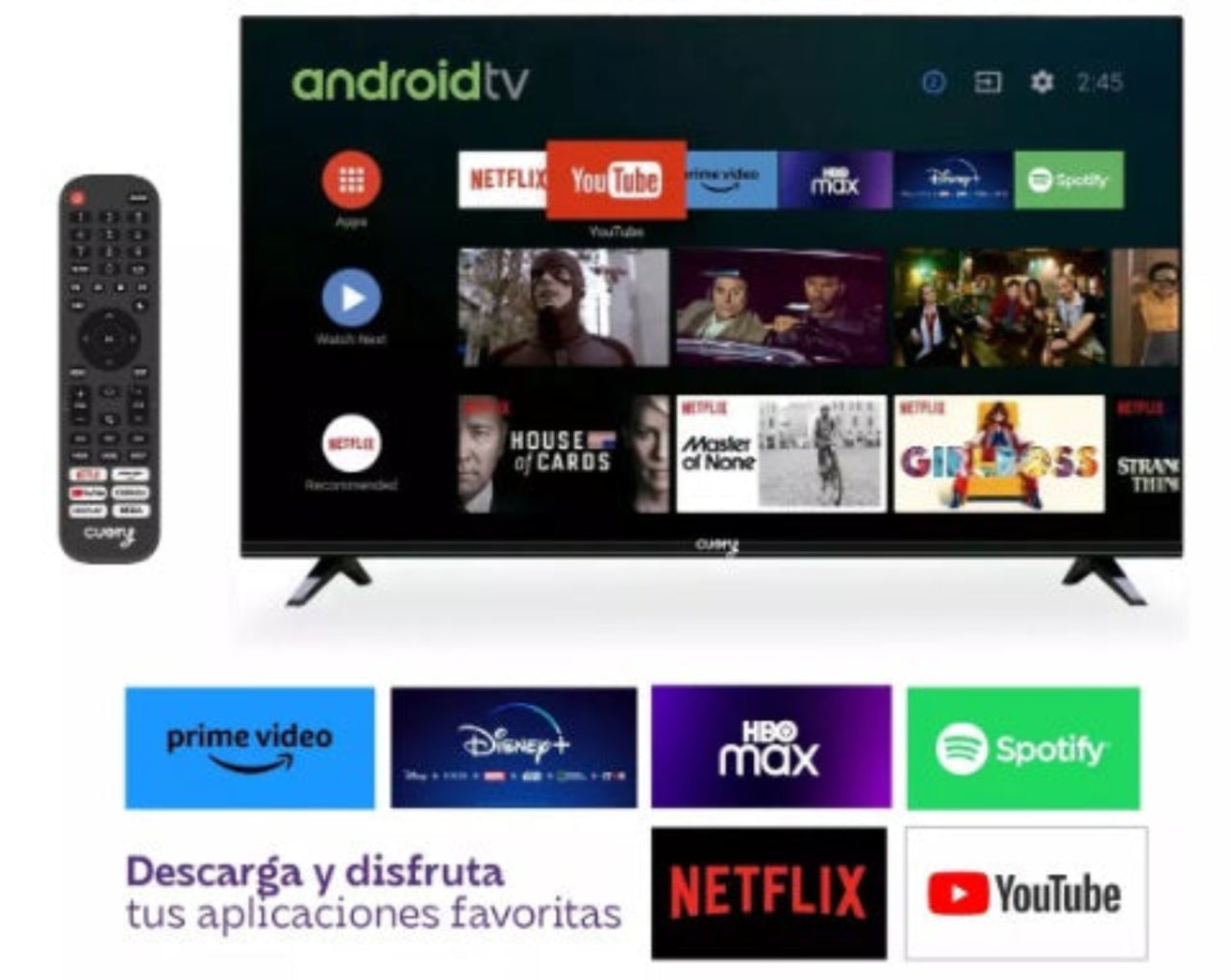 Pantalla Smart TV 32" Android TV DLED HD, Bluetooth y Dolby Audio