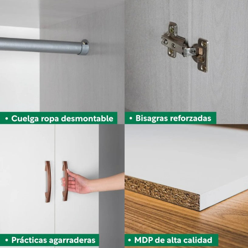 Ropero Armario Moderno con 4 Puertas y 2 Cajones
