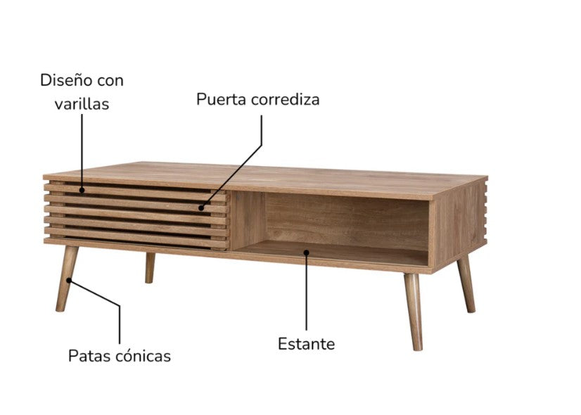 Mesa de Centro Retro con Estante Café
