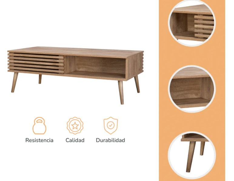 Mesa de Centro Retro con Estante Café