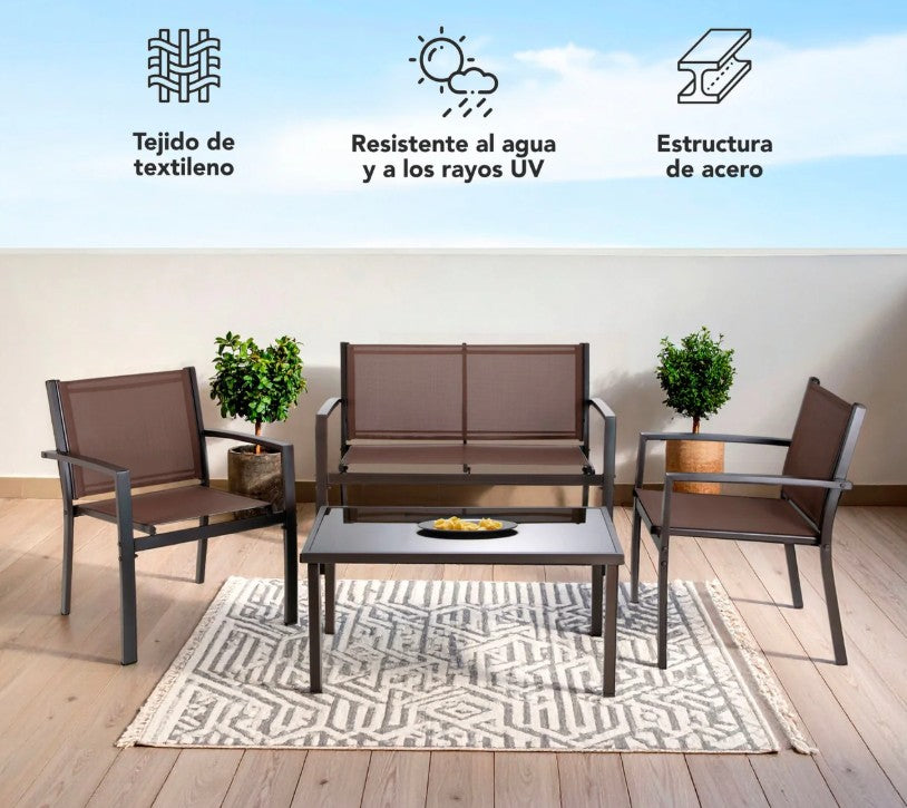 Sala de Exterior para Jardín con Sillas, Sillón y Mesa 4 Piezas