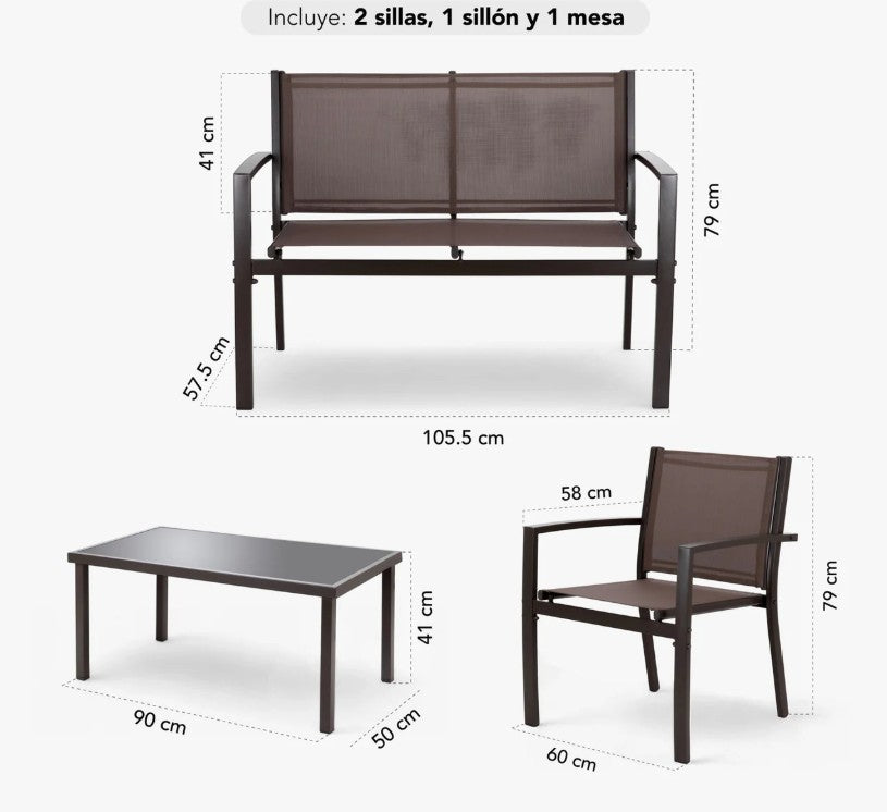 Sala de Exterior para Jardín con Sillas, Sillón y Mesa 4 Piezas