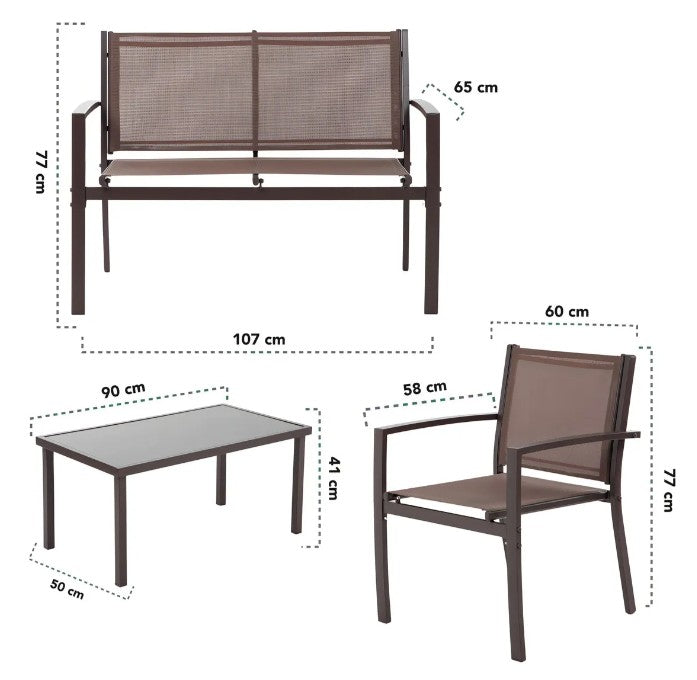 Sala Exterior para Jardin Textileno Sillas Sillon Mesa 4Pzas MARRON