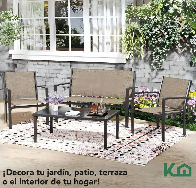 Sala Exterior para Jardin Textileno Sillas Sillon Mesa 4Pzas MARRON