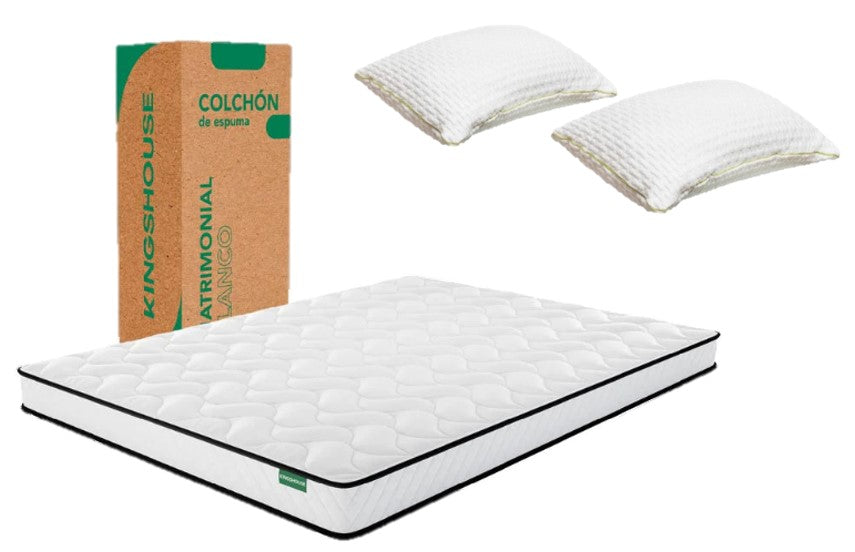 Set Colchón Matrimonial En Caja De Alto Memory Foam Espuma Kinghouse + Almohada Ortopédica Cervical Super Visco Blanca