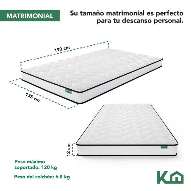 Set Colchón Matrimonial En Caja De Alto Memory Foam Espuma Kinghouse + Almohada Ortopédica Cervical Super Visco Blanca