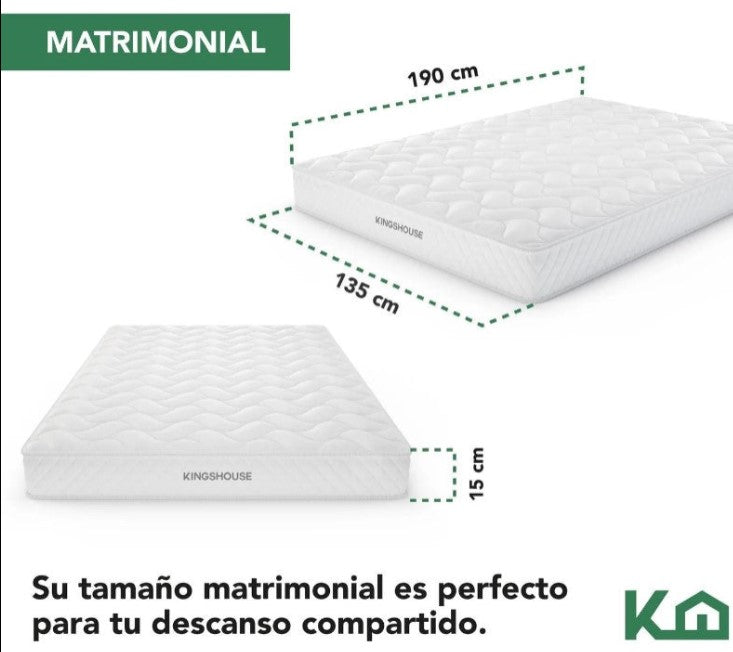 Combo Colchon Matrimonial Hipoalergenico Antiacaros KingsHouse + Almohada Ortopédica Cervical Super Visco Blanca