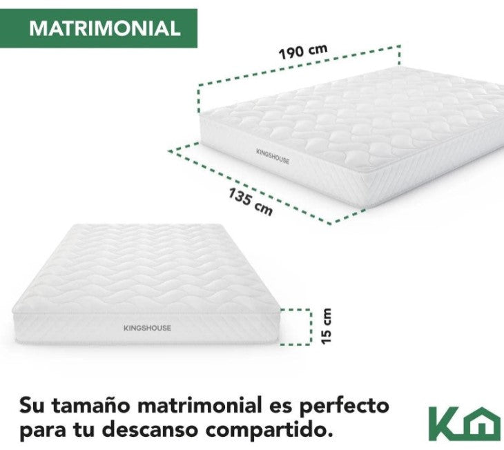 Set Colchon Matrimonial Alta Densidad Hipoalergenico Antiacaros KingsHouse + Almohada Ortopédica Cervical Memory Blanca