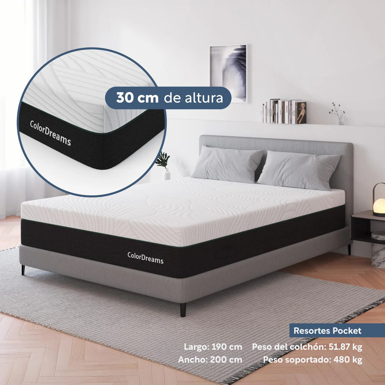 Colchon King Size ColorDreams resortes pocket coil King Spring Series 30 cm