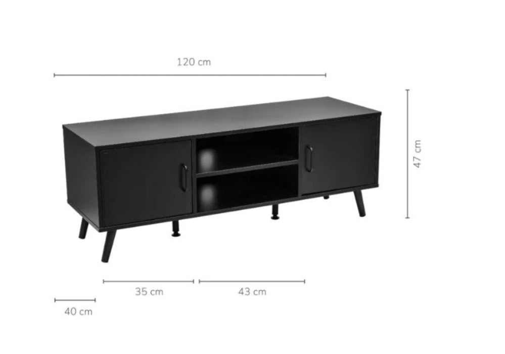 Mueble de TV con Puertas y Entrepaños Negro