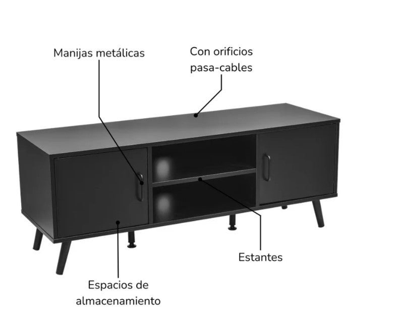 Mueble de TV con Puertas y Entrepaños Negro