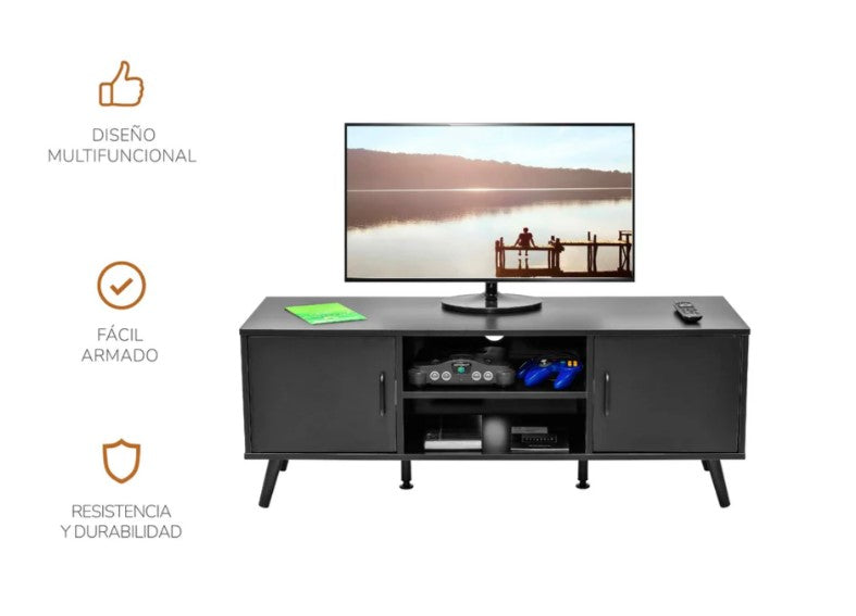 Mueble de TV con Puertas y Entrepaños Negro
