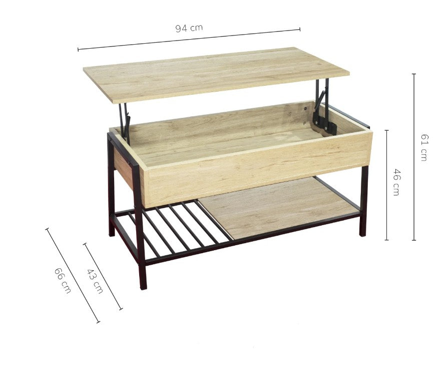 Mesa de Centro Elevable con Compartimento Interno Oculto