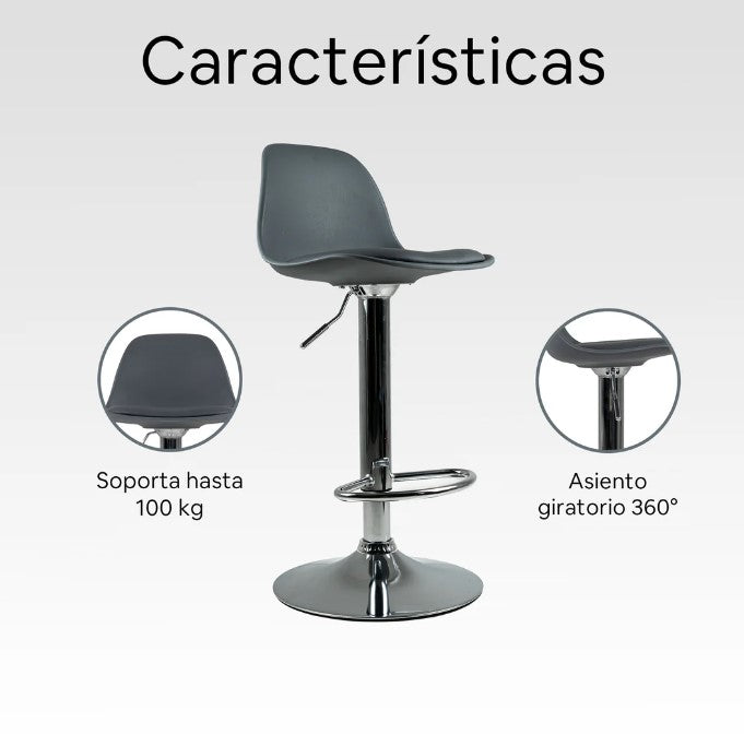 Silla Alta para Barra de Bar Giratoria Con Reposapiés Y Respaldo Medio Color Gris - Set de 2 Piezas