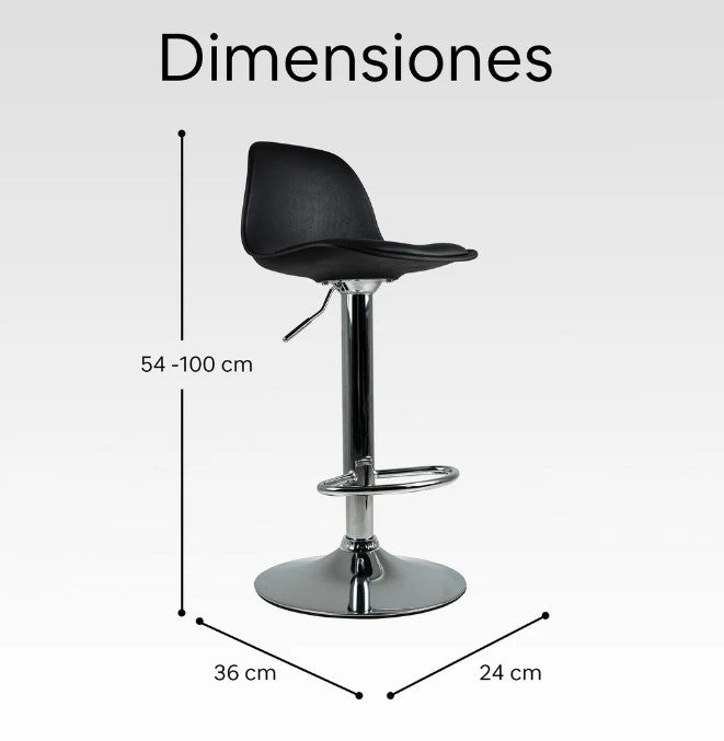 Silla Alta para Barra de Bar Giratoria Con Reposapiés Y Respaldo Medio Color Negro - Set de 2 Piezas