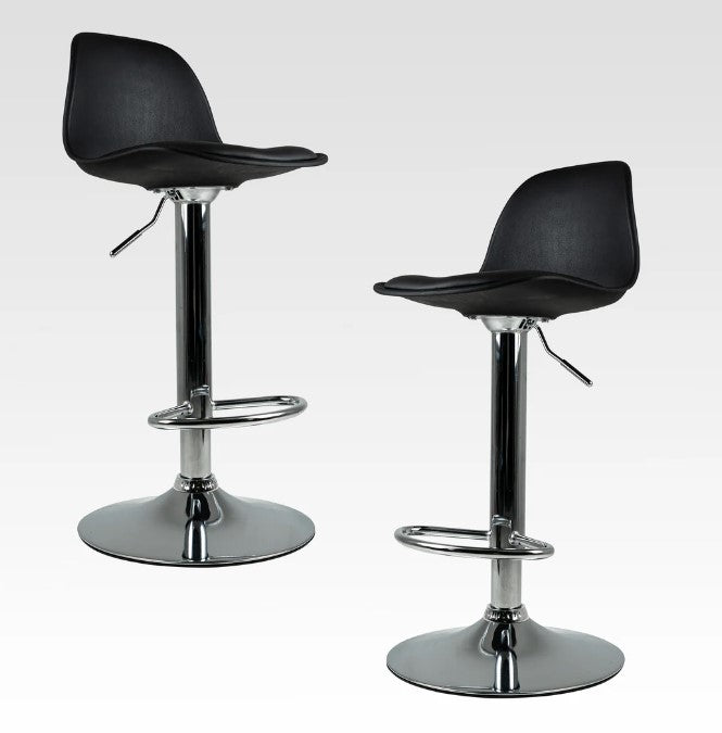Silla Alta para Barra de Bar Giratoria Con Reposapiés Y Respaldo Medio Color Negro - Set de 2 Piezas