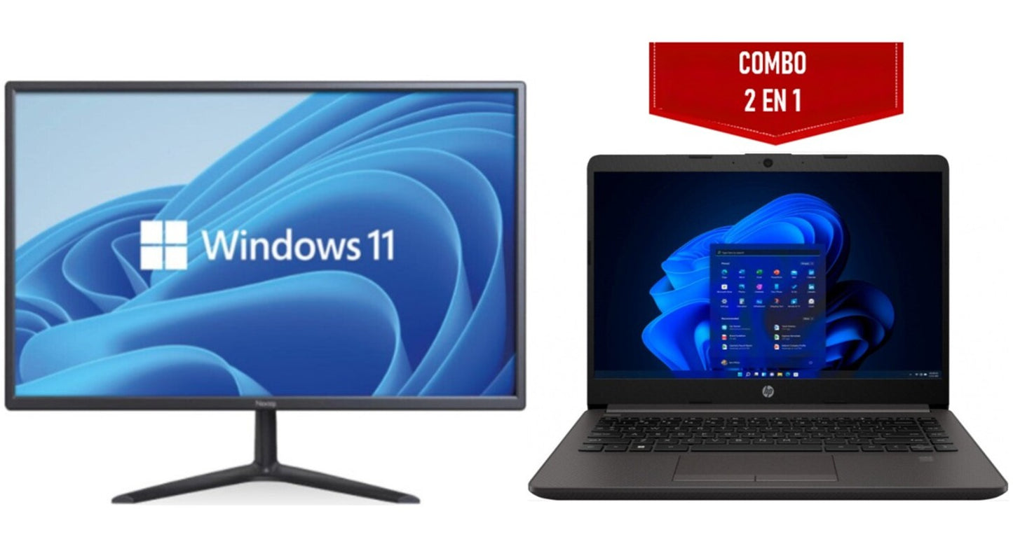 Combo 2 en 1 Laptop HP 14" + Monitor Nextep 19.5"