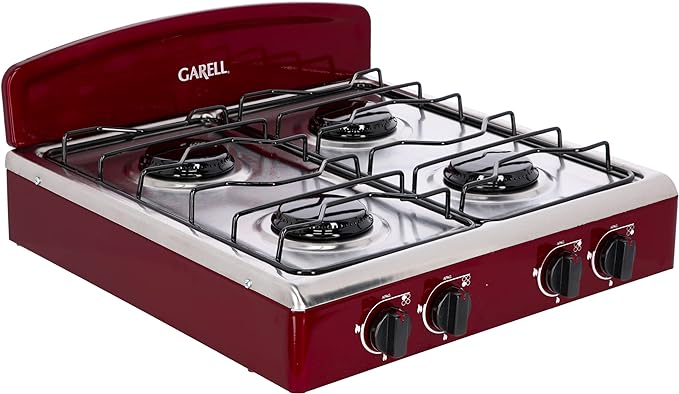Parrilla Estufa de Gas 4 quemadores acero inoxidable color vino