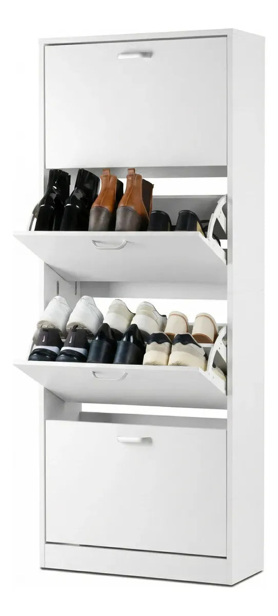 Zapatero Organizador para 20 a 24 Pares | 4 Compartimentos | Blanco con Madera