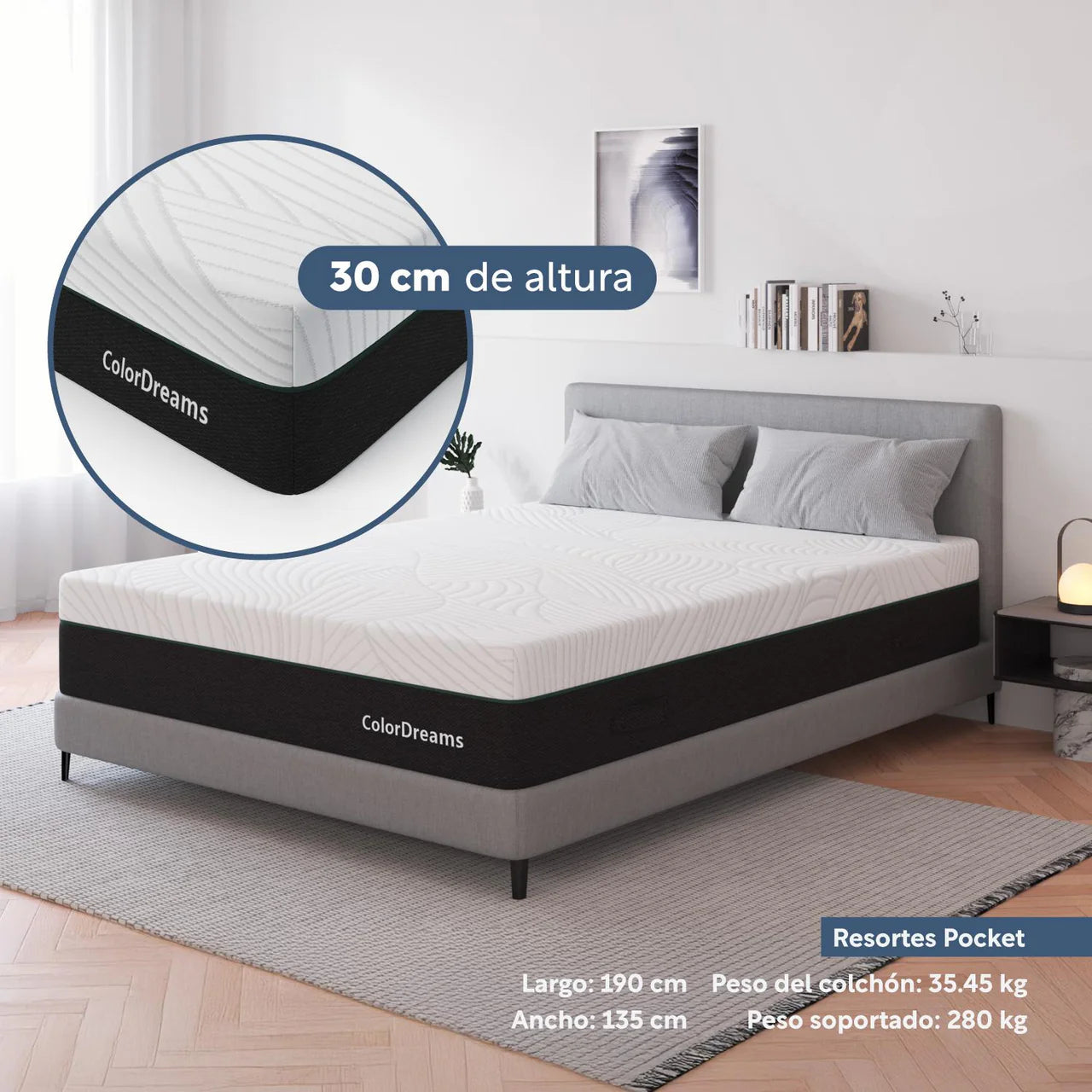 Colchon individual ColorDreams con resortes pocket coil Spring Series Color 30cm